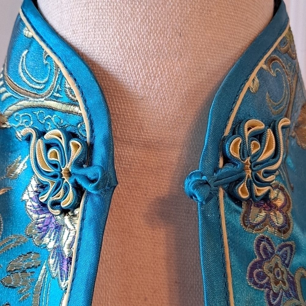 Huangchao Mandarin Collar Dress Size XL turquoise floral sleeveless - Picture 9 of 13
